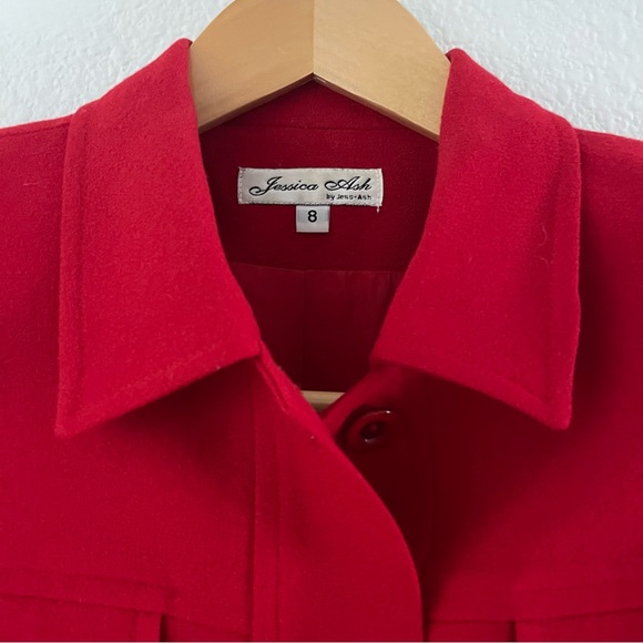 Vintage 1990s Jessica Ash Wool Gabardine Button-Front Cropped Jacket Red - Picture 4 of 16